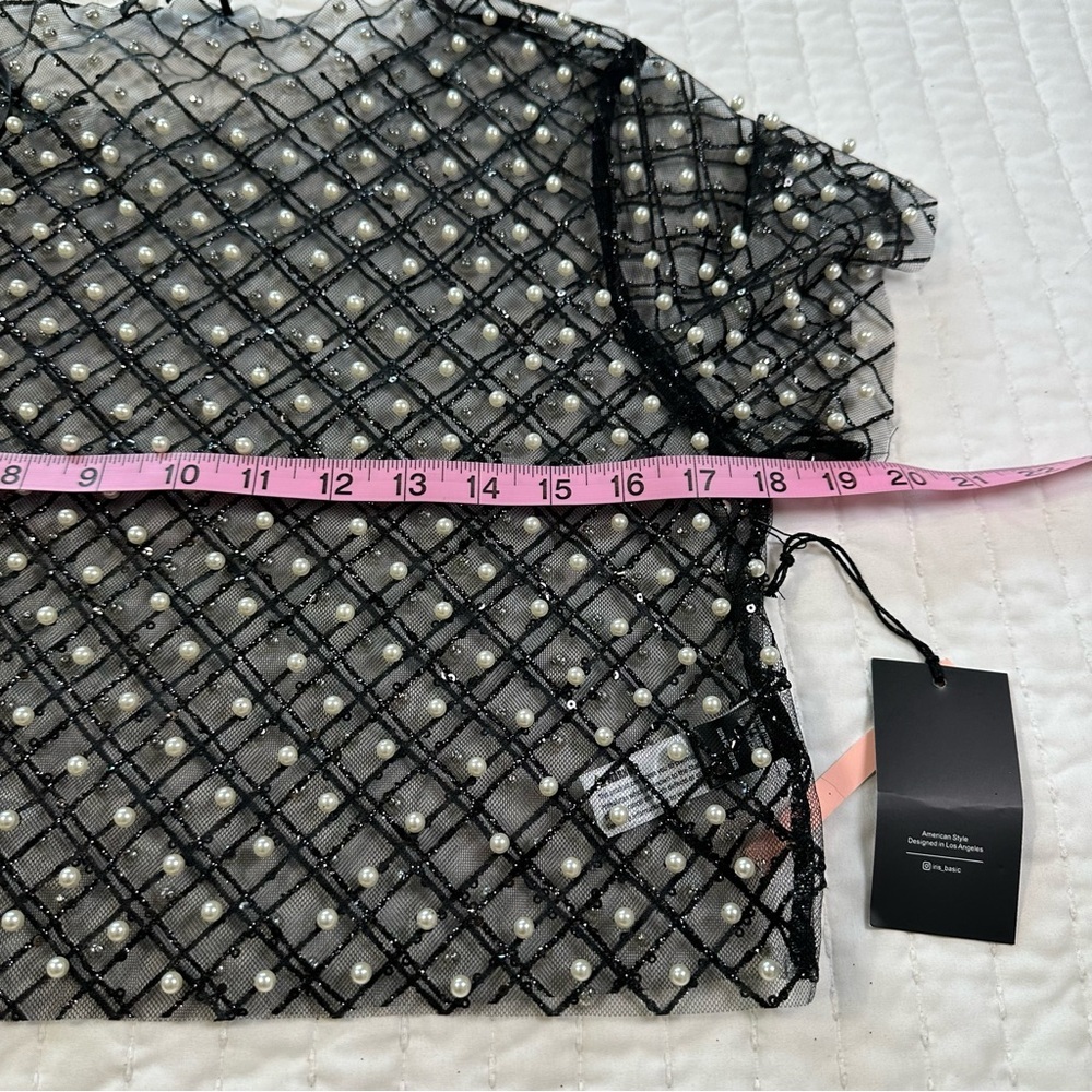 Iris NWT Black Sheer Blouse with Pearl Details - Picture 6 of 13